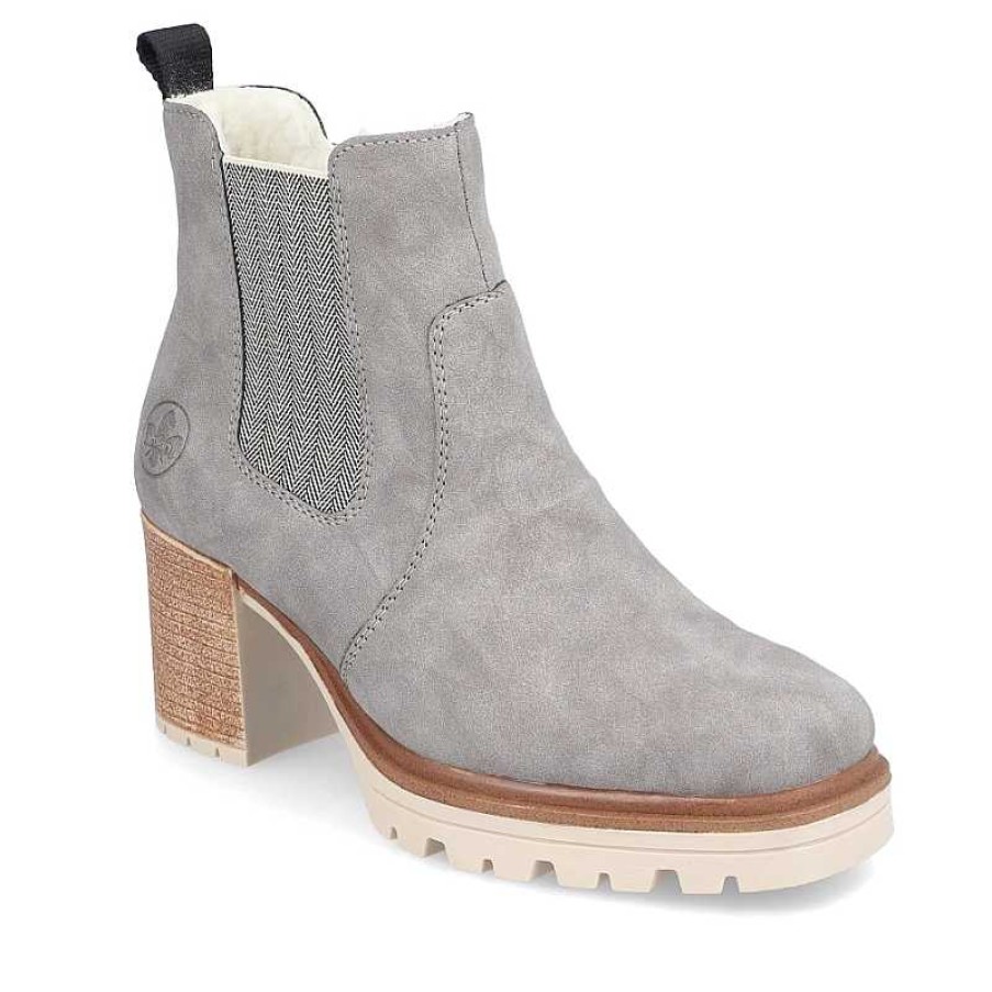 Women Rieker | Women'S Rieker Sandra 71 Ankle Boot - Grey/Leinen