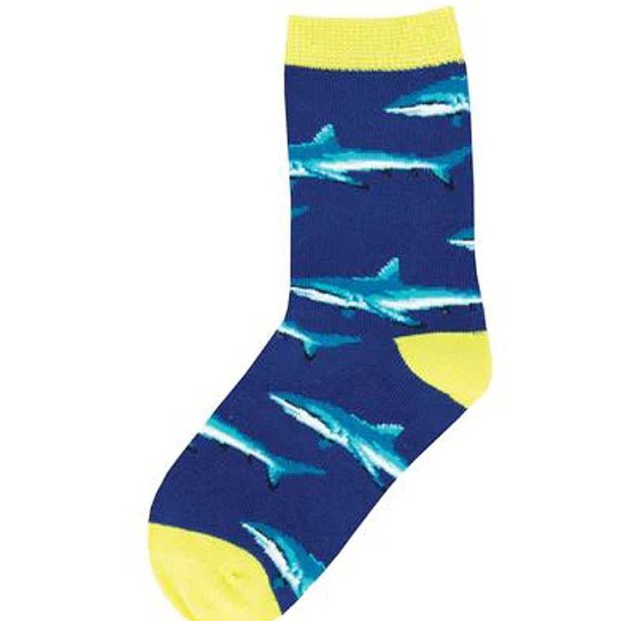 Kids Socksmith | Kid'S Socksmith Shark School Crew Socks - Size 4-7 Years - Navy