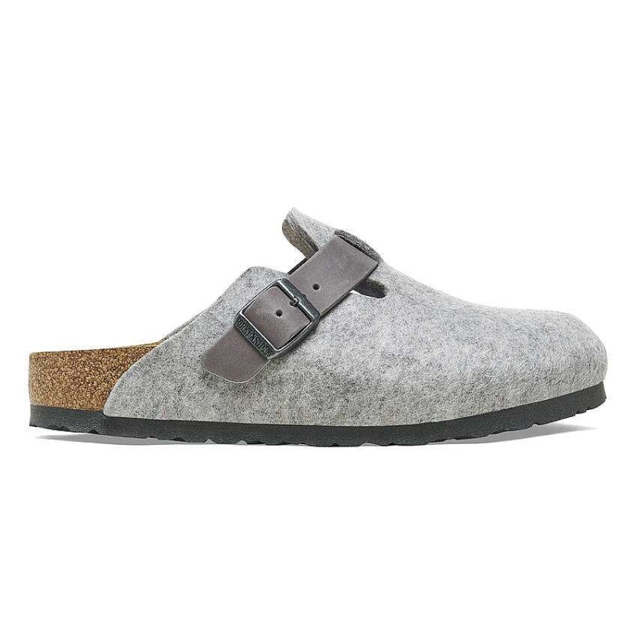 Women Birkenstock | Women'S Birkenstock Boston Wool - Light Grey/Iron