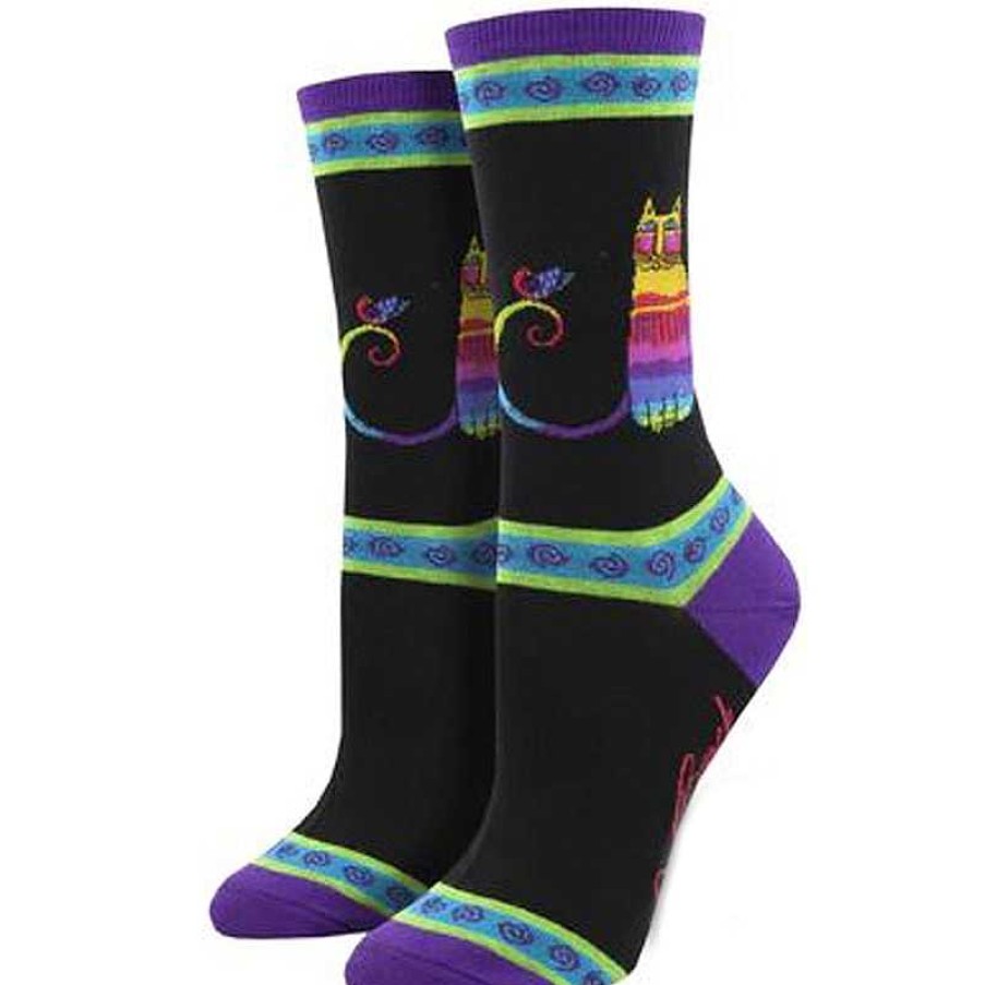 Accessories Socksmith | Socksmith L-Burch Rainbow Cat Crew Socks - Black