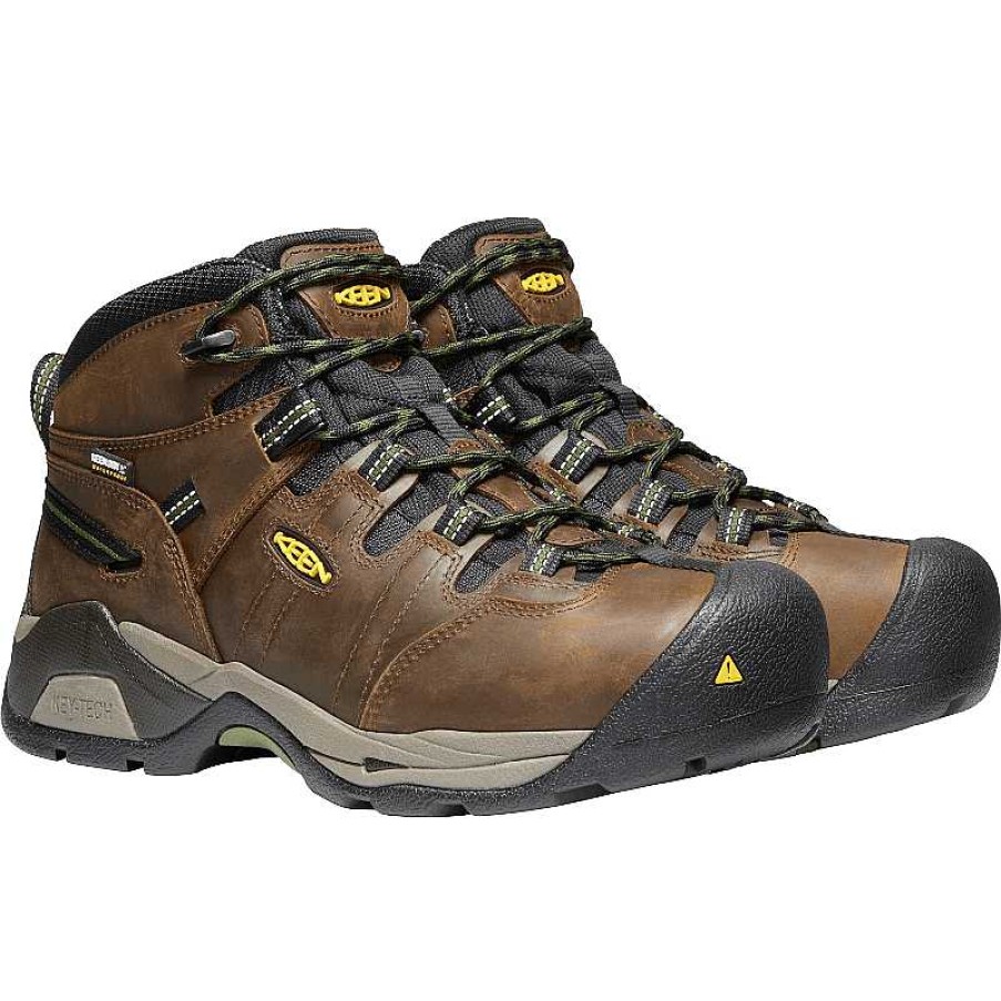 Men Keen Utility | Keen Detroit Xt Mid Steel Toe Waterproof Cascade Brown/Bronze Green