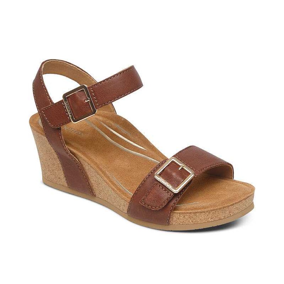 Women Aetrex | Women'S Aetrex Lexa Wedge Sandal - Walnut