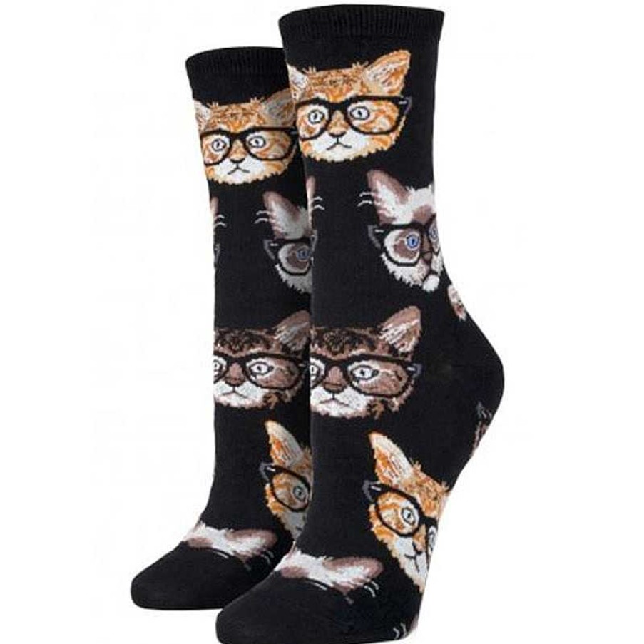 Accessories Socksmith | Socksmith Kittenster Crew Socks - Black/Brown