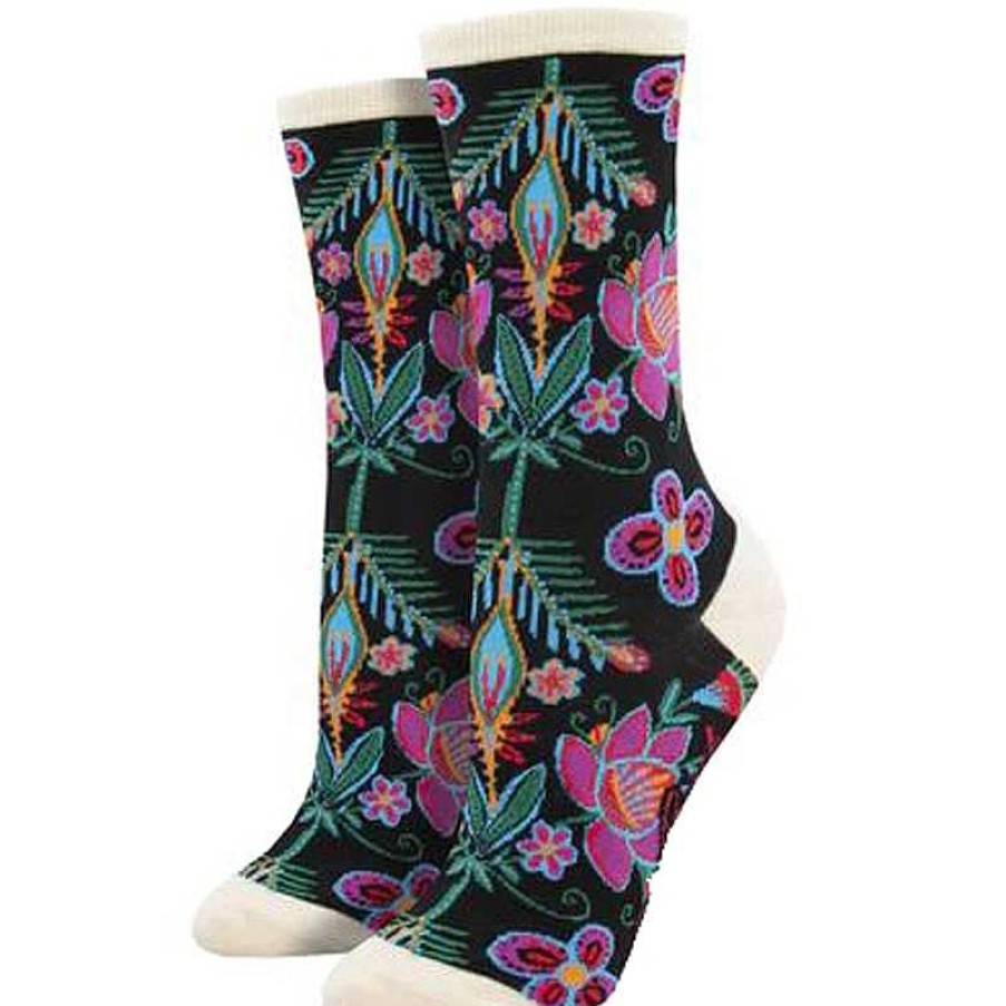 Accessories Socksmith | Socksmith Alyssa Floral Crew Socks - Black