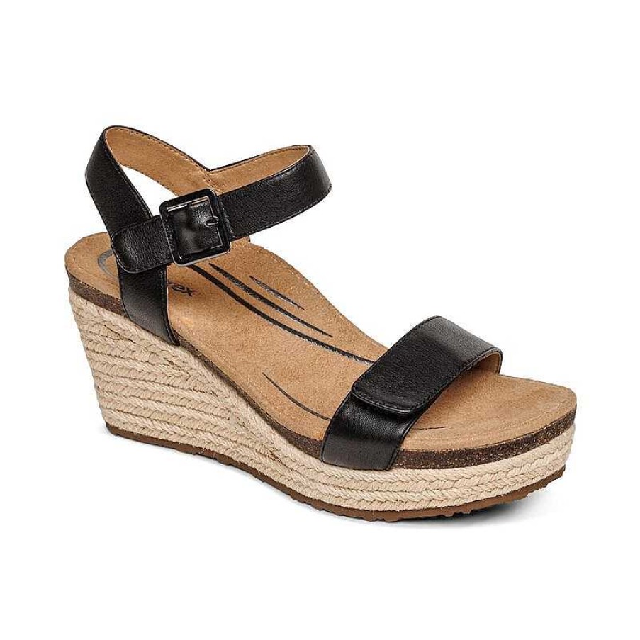 Women Aetrex | Women'S Aetrex Sydney Wedge Sandal - Black