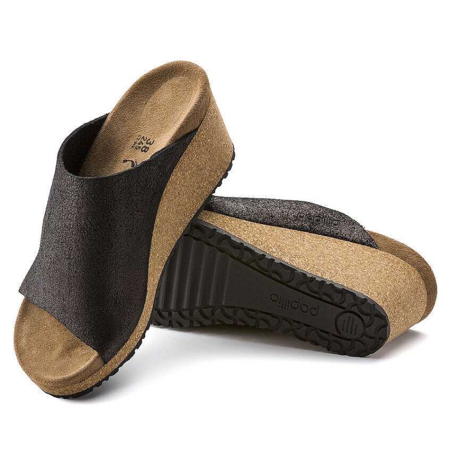 Women Birkenstock | Women'S Birkenstock Namica Wedge Sandal - Washed Metallic Black