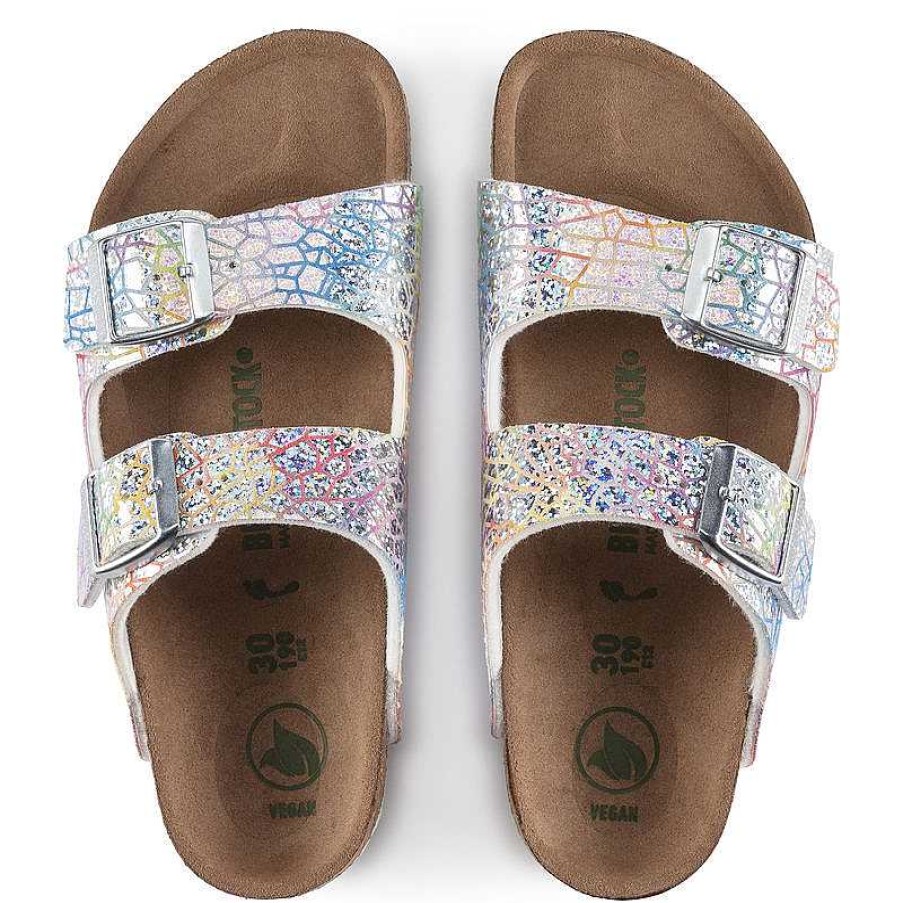 Kids Birkenstock | Kids' Birkenstock Arizona Vegan - Hologram Silver Microfiber