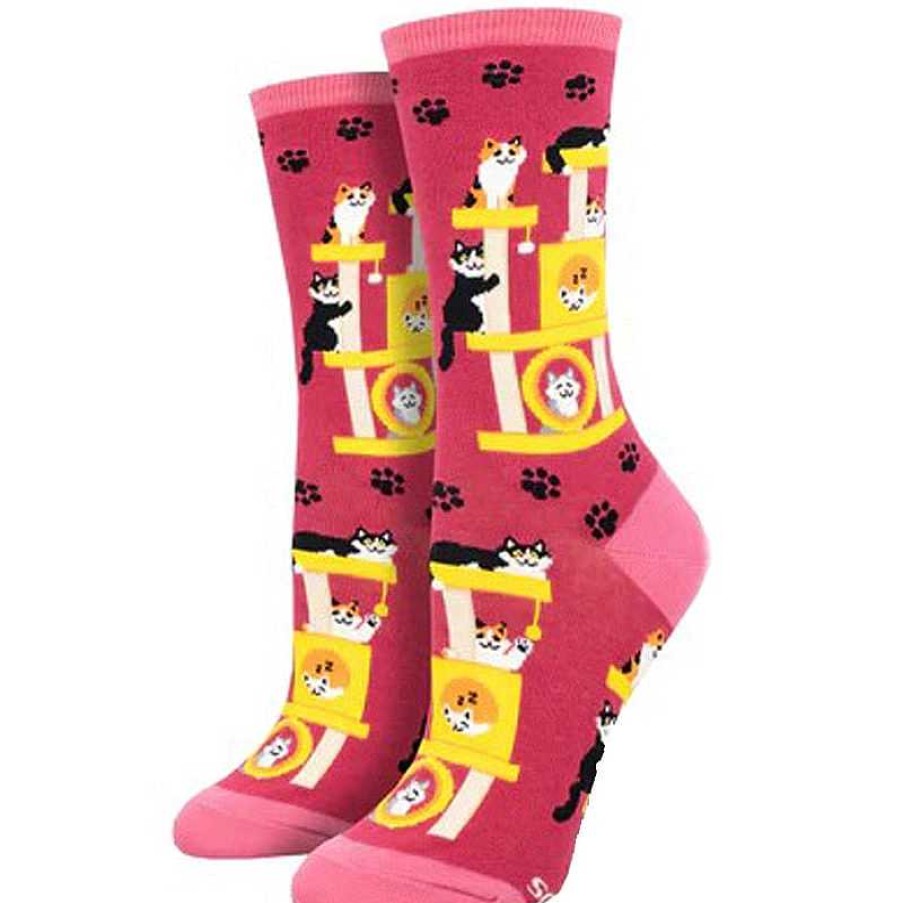 Accessories Socksmith | Socksmith Cool Cats Club Crew Socks - Pink