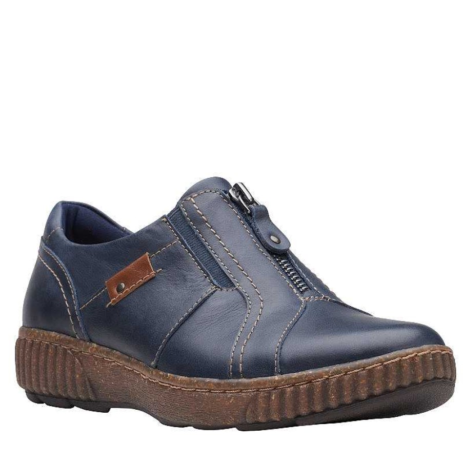 Women Clarks | Women'S Clarks Magnolia Zip - Navy Leather