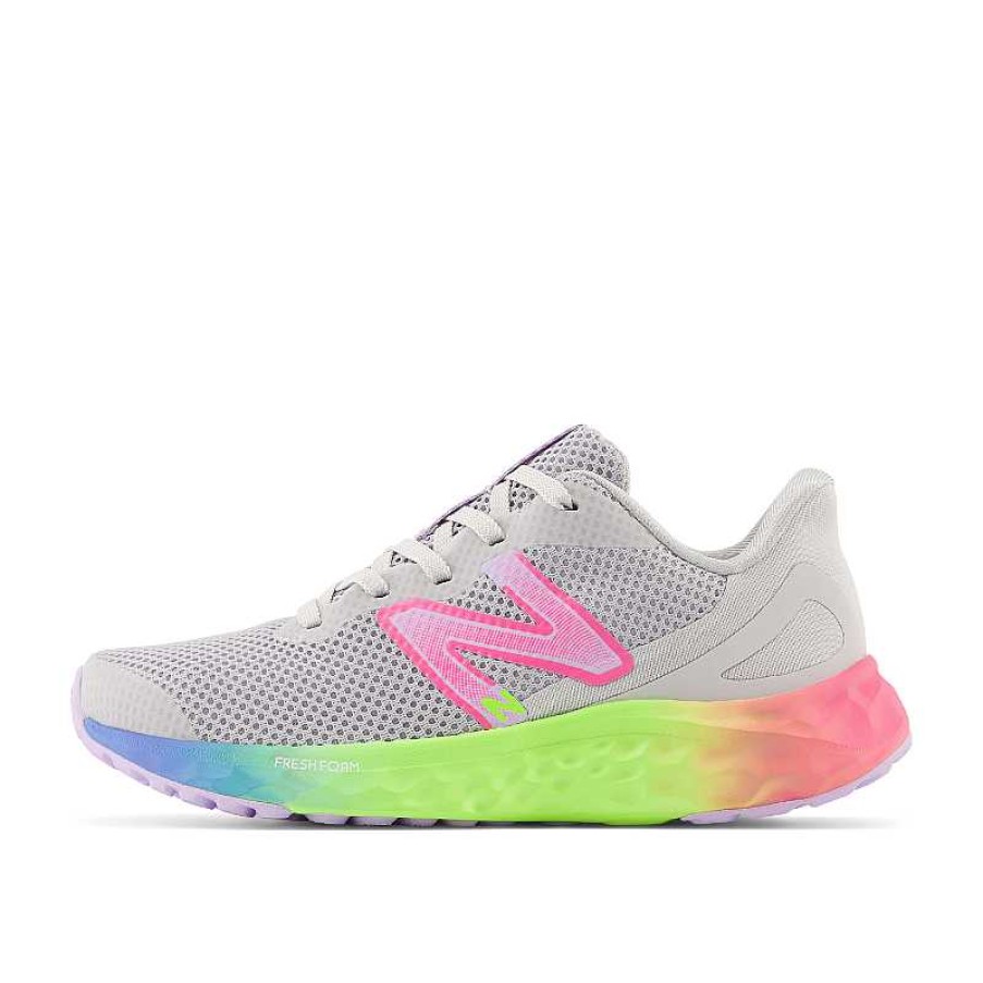 Kids New Balance | Kids' New Balance Fresh Foam Arishi V4 Sizes 10.5-3 Light Aluminum/Cyber Lilac/Neon Pink