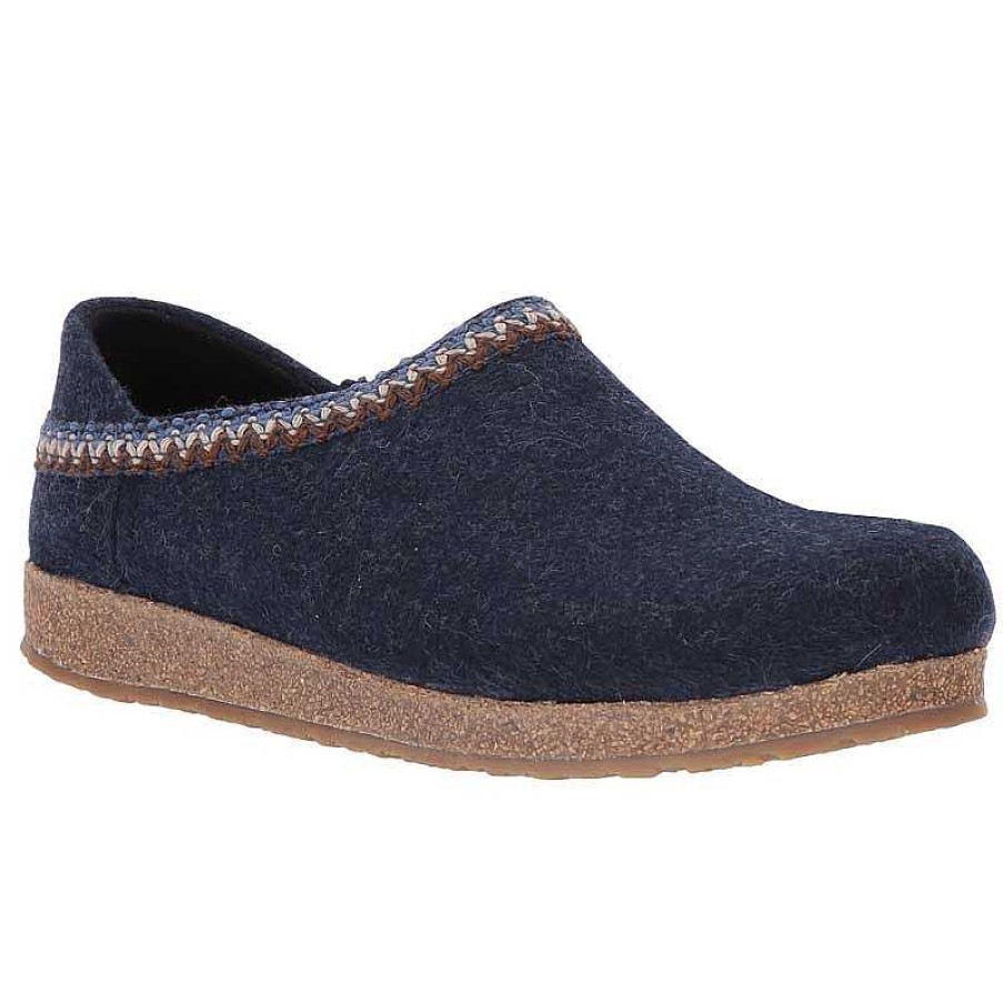 Women Haflinger | Women'S Haflinger Gzh Zig Zag Slipper - Captain'S Blue