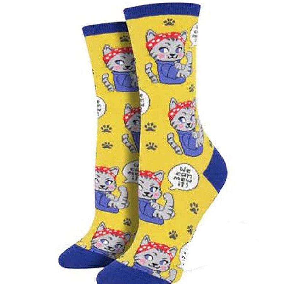 Accessories Socksmith | Socksmith We Can Mew It Crew Socks - Yellow