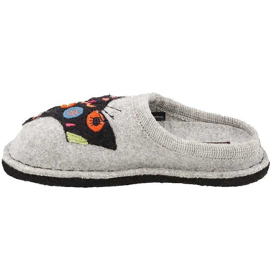 Women Haflinger | Women'S Haflinger Sassy (Cat) Wool Slipper - Silver Grey