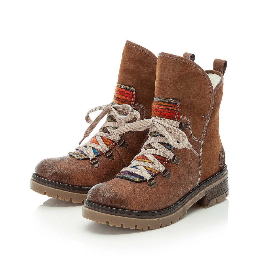 Women Rieker | Women'S Rieker Peggy Boot - Nuss-Antik/Orange Multi