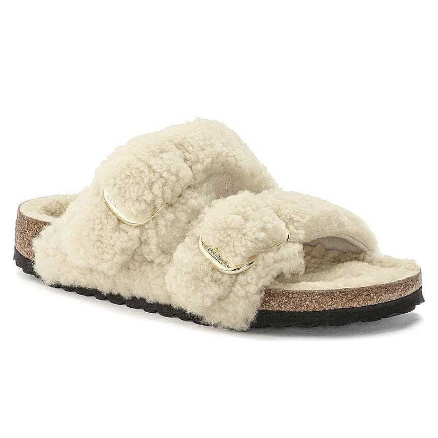 Women Birkenstock | Women'S Birkenstock Arizona Big Buckle Shearling Teddy Eggshell