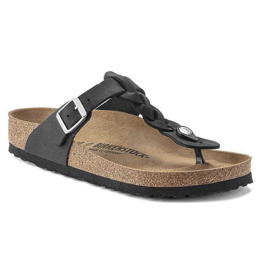 Women Birkenstock | Women'S Birkenstock Gizeh Braid - Black Oiled Leather