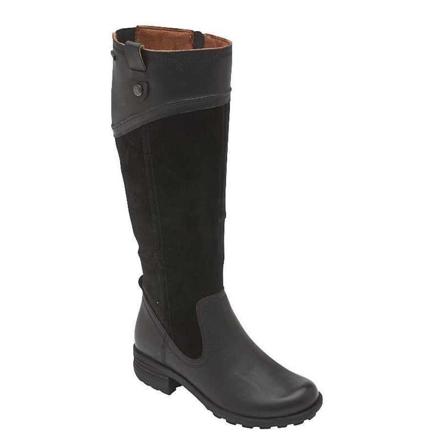 Women Cobb Hill | Women'S Cobb Hill Brunswick Waterproof Tall Boot - Black Leather Suede