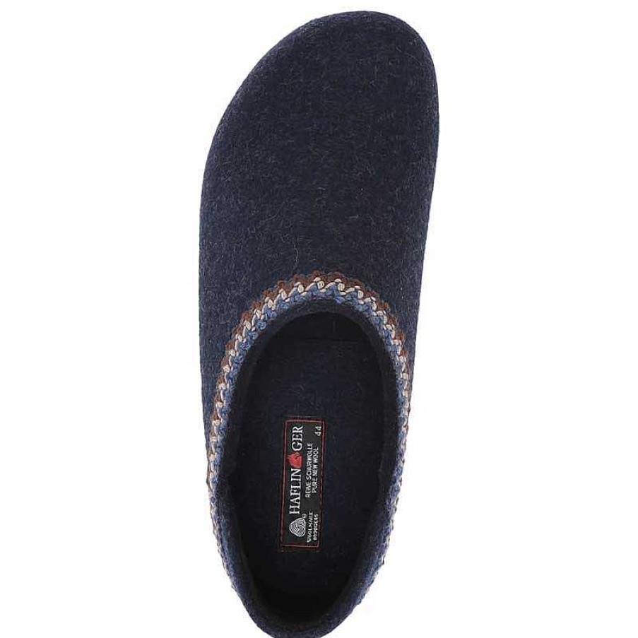 Women Haflinger | Women'S Haflinger Gzh Zig Zag Slipper - Captain'S Blue