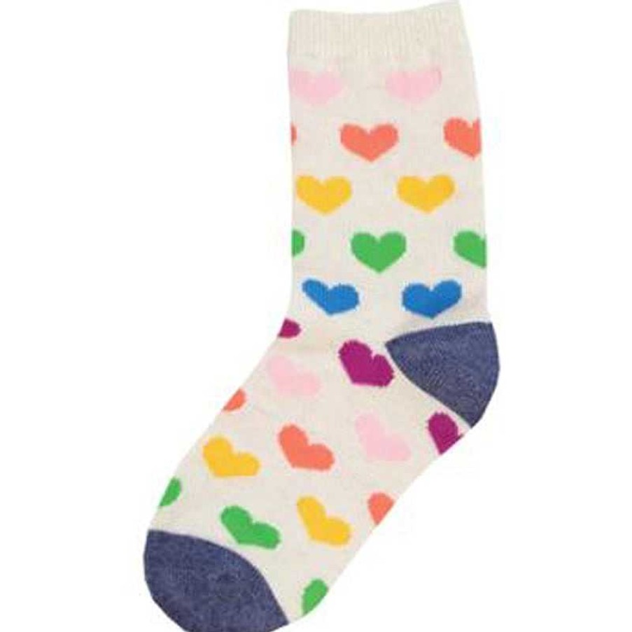 Kids Socksmith | Kids' Socksmith Lots Of Love Crew Socks - Sizes 4-7 Years - Ivory Heather