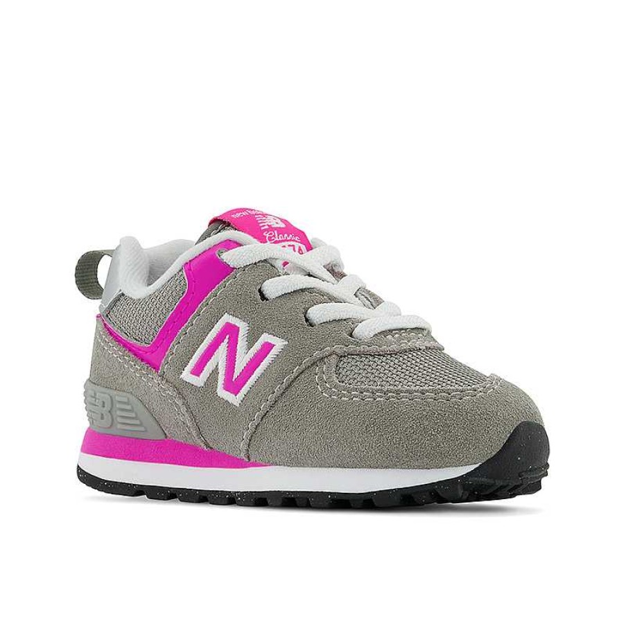 Kids New Balance | Kids' New Balance 574 Core Bungee Sizes 0-10 - Grey/Pink