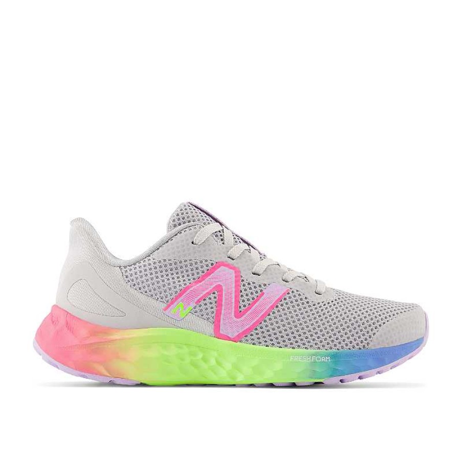 Kids New Balance | Kids' New Balance Fresh Foam Arishi V4 Sizes 10.5-3 Light Aluminum/Cyber Lilac/Neon Pink