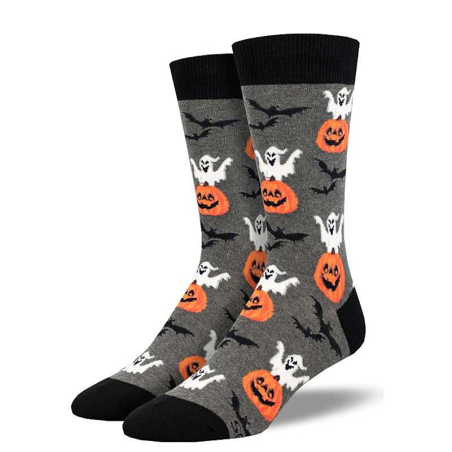 Accessories Socksmith | Socksmith Spooky Jack O'Lantern Crew Socks - Charcoal Heather