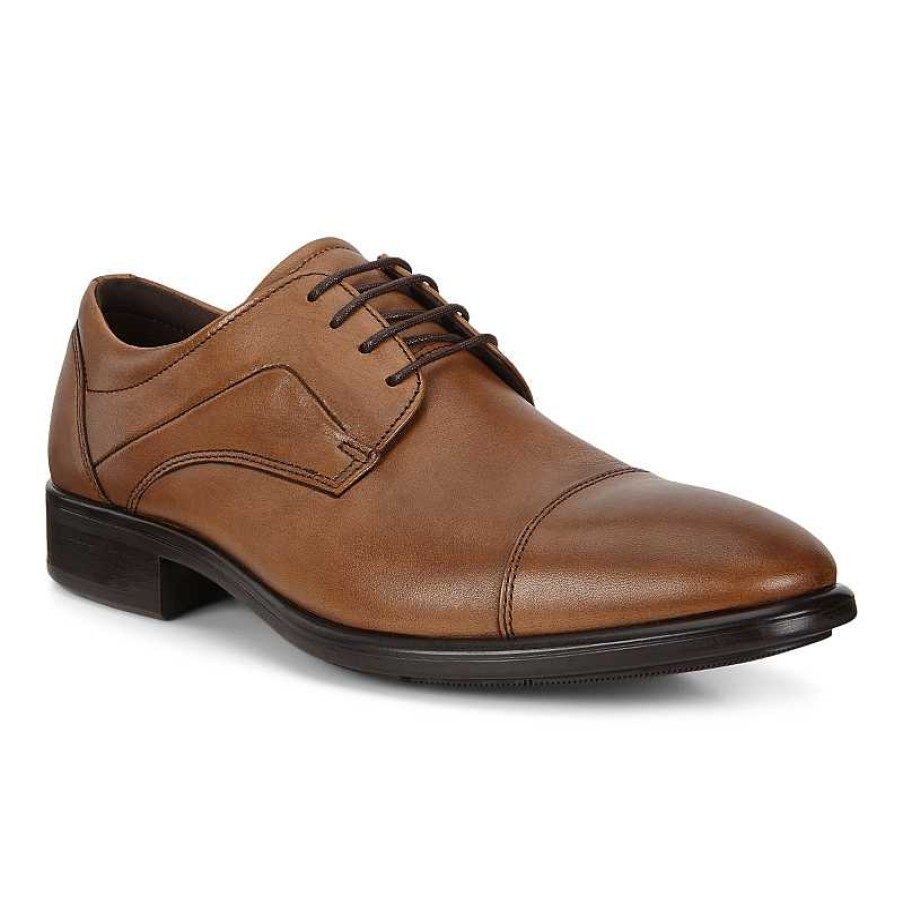 Men ECCO | Men'S Ecco Citytray Cap Toe Tie - Amber