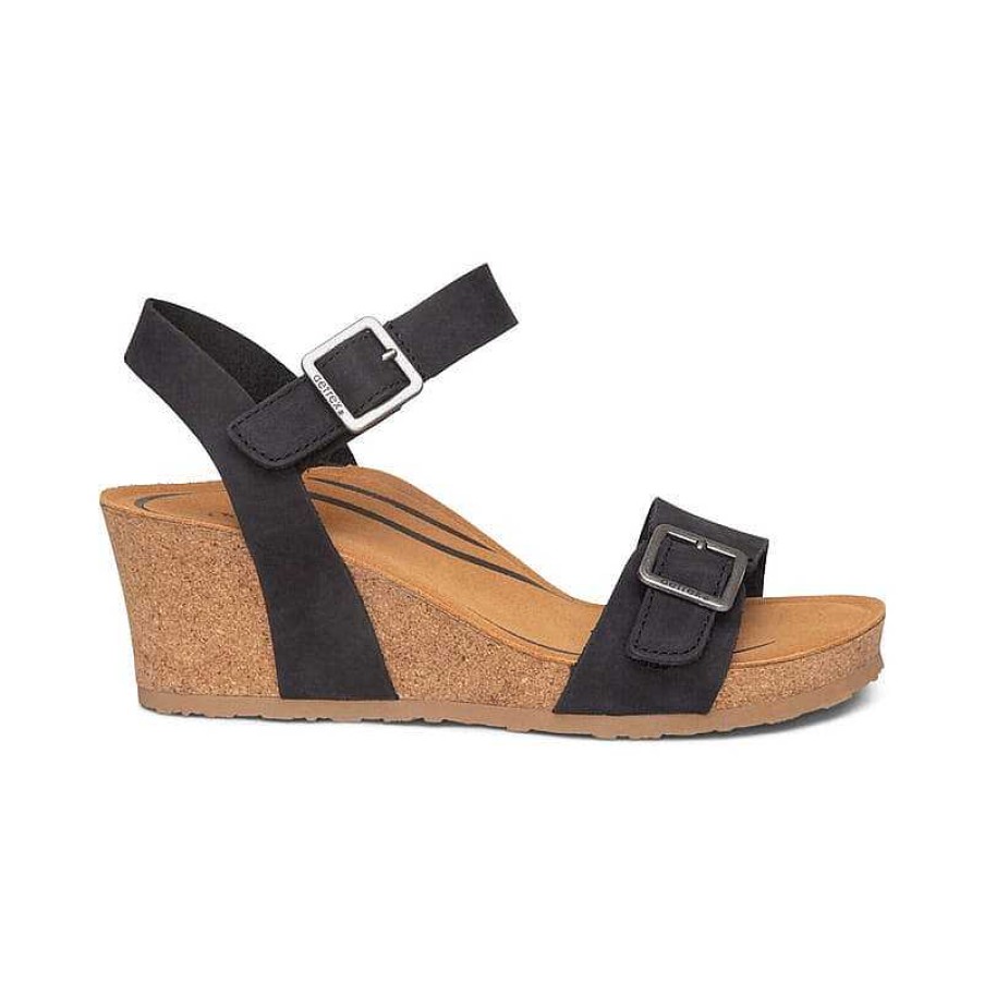 Women Aetrex | Women'S Aetrex Lexa Wedge Sandal - Black