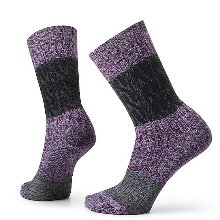 Accessories Smartwool | Smartwool Everyday Color Block Cable Crew Socks Ultra Violet/Purple Iris Marl