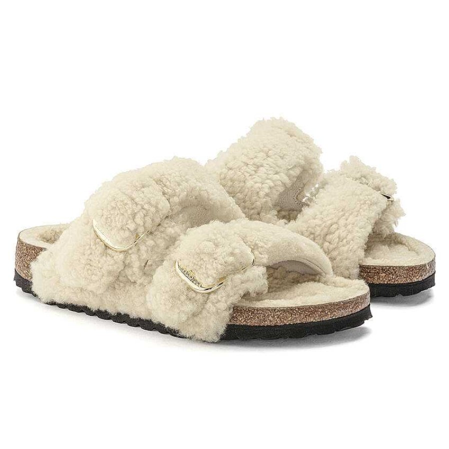 Women Birkenstock | Women'S Birkenstock Arizona Big Buckle Shearling Teddy Eggshell