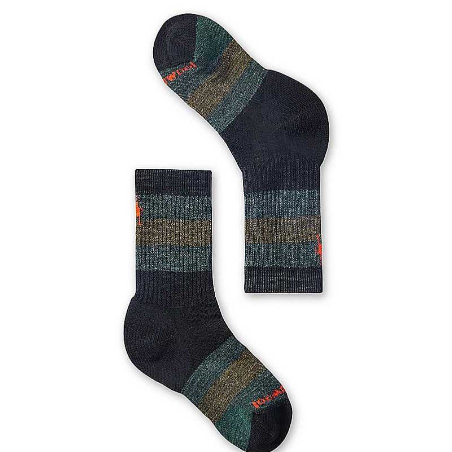 Kids Smartwool | Kid'S Smartwool Hike Full Cushion Striped Crew Socks - Black/Military Olive