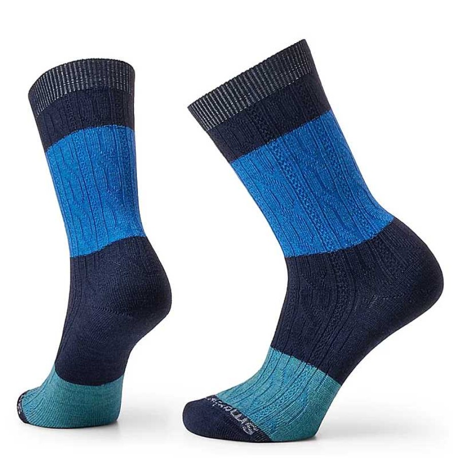 Accessories Smartwool | Smartwool Everyday Color Block Cable Crew Socks Deep Navy