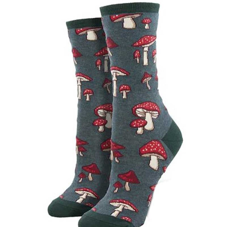 Accessories Socksmith | Socksmith Pretty Fly For A Fungi Crew Socks - Green Heather