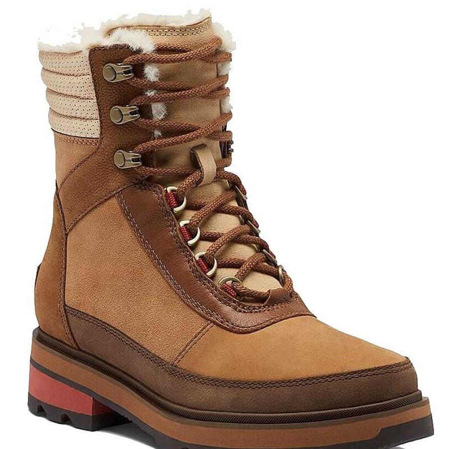 Women Sorel | Women'S Sorel Lennox Lace Cozy Waterproof Boot - Velvet Tan/Warp Red