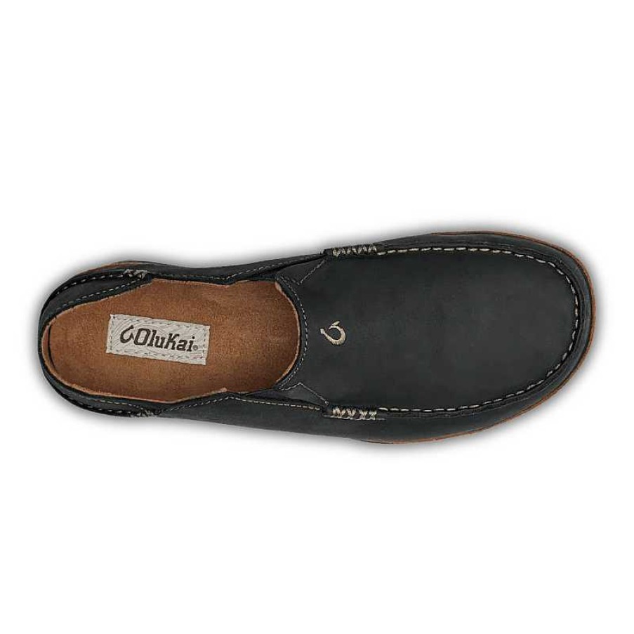 Men OluKai | Men'S Olukai Moloa Leather Slip-On Shoes - Black|Toffee