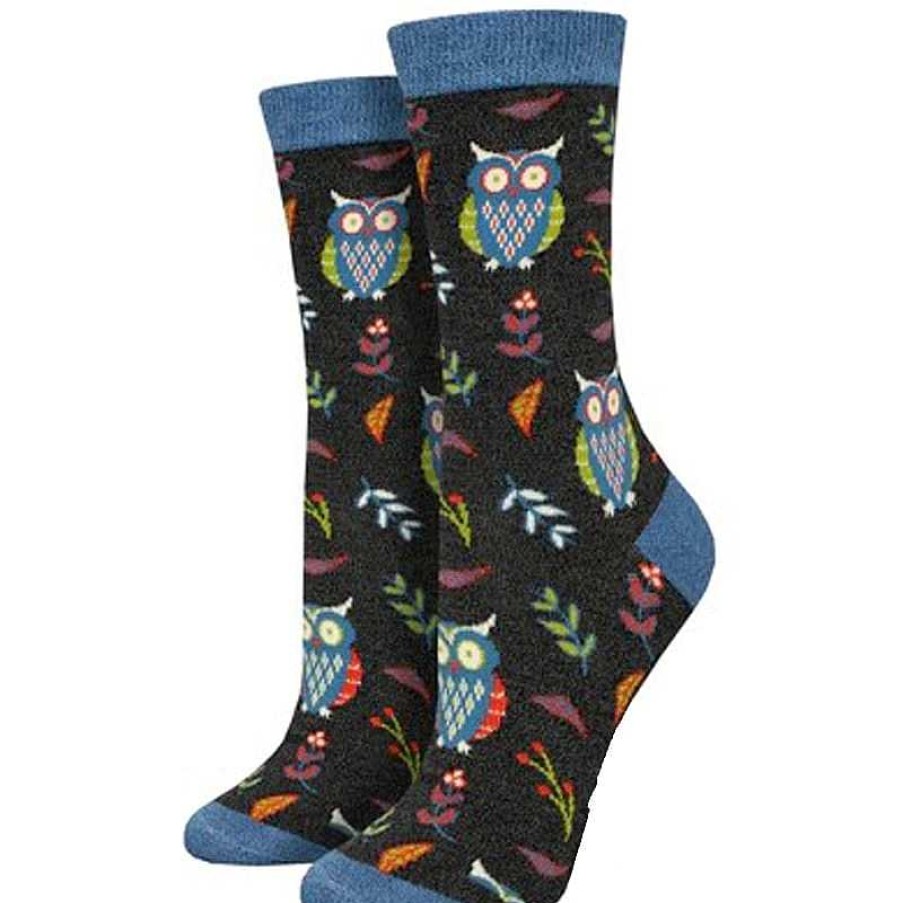 Accessories Socksmith | Socksmith Cute Hoot Crew Socks - Charcoal Heather