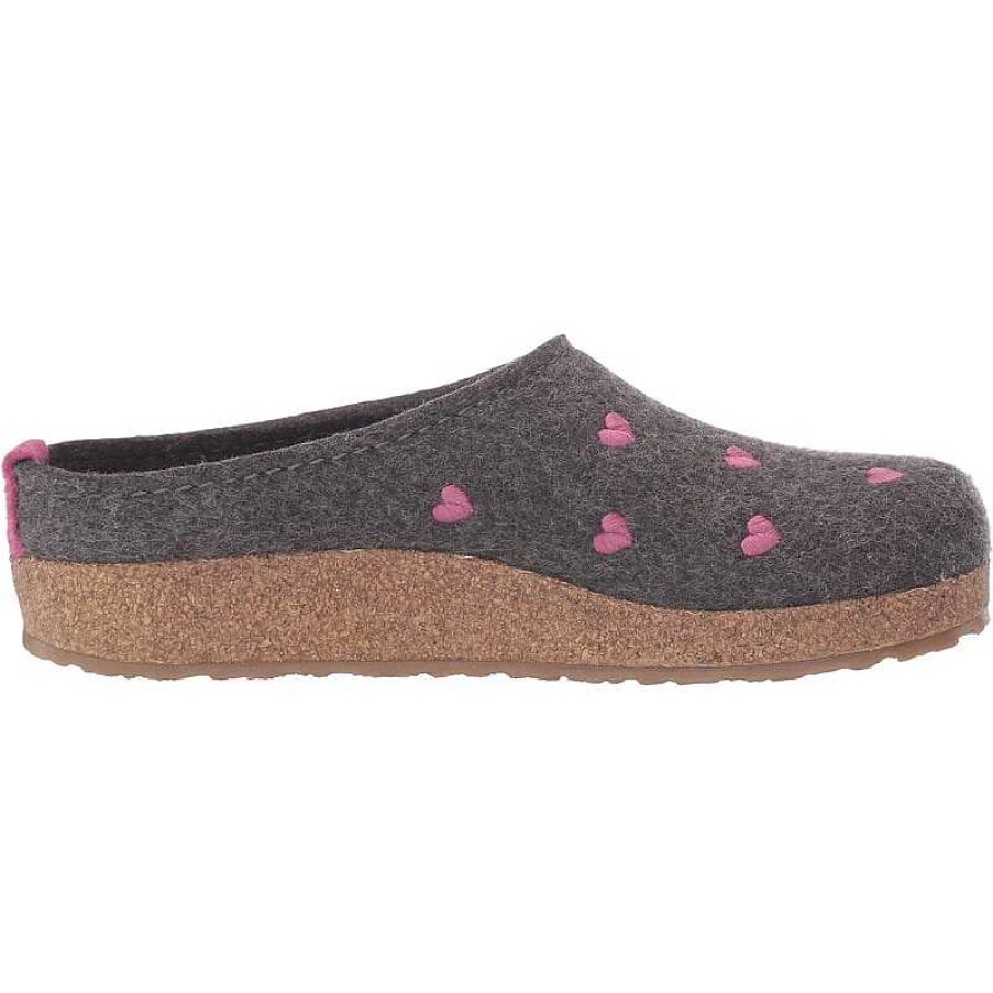 Women Haflinger | Women'S Haflinger Cuoricini Wool Slipper - Grey