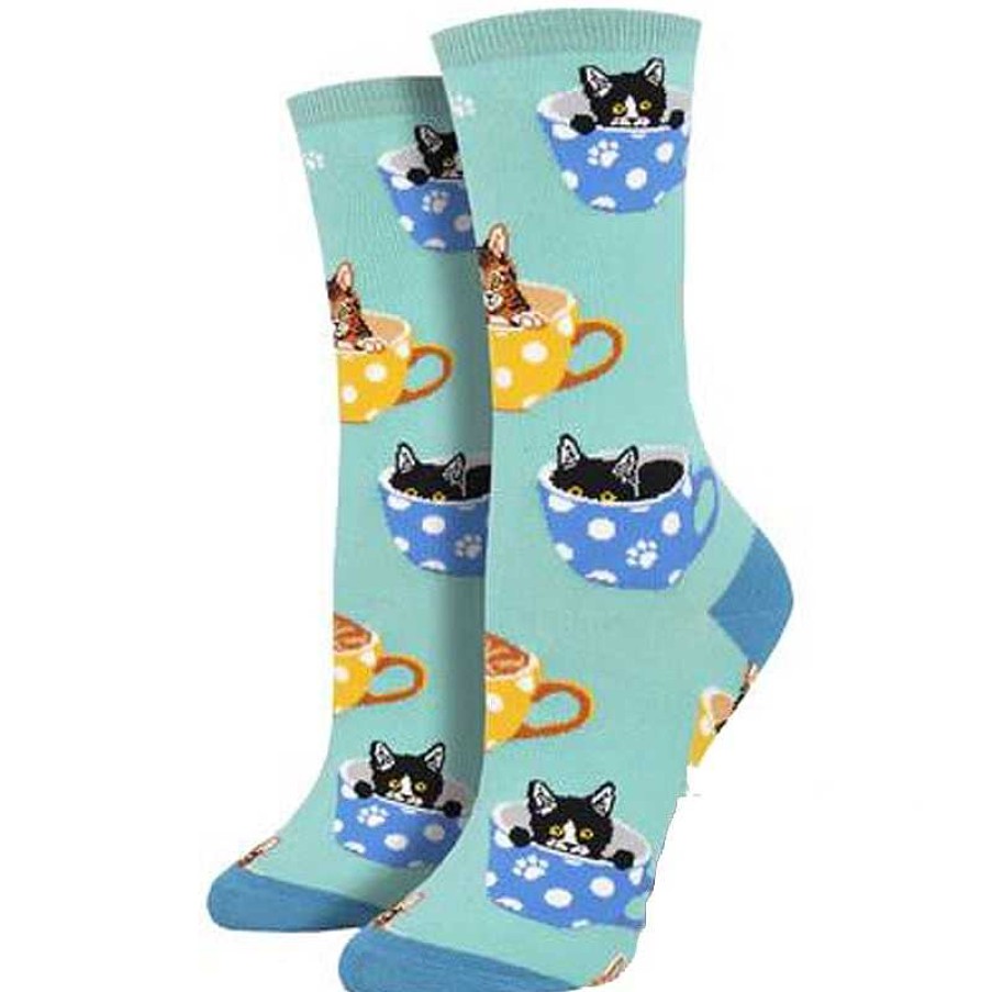 Accessories Socksmith | Socksmith Cat-Feinated Crew Socks - Sky Blue