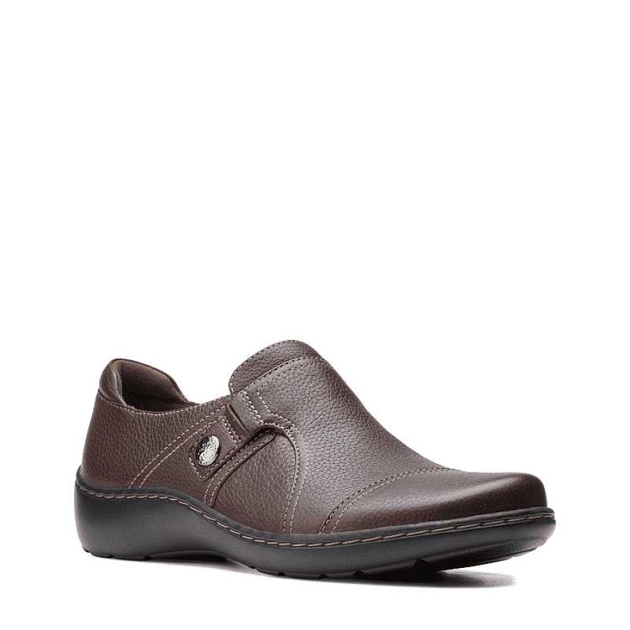 Women Clarks | Women'S Clarks Cora Poppy - Dark Brown Tumbled Leather