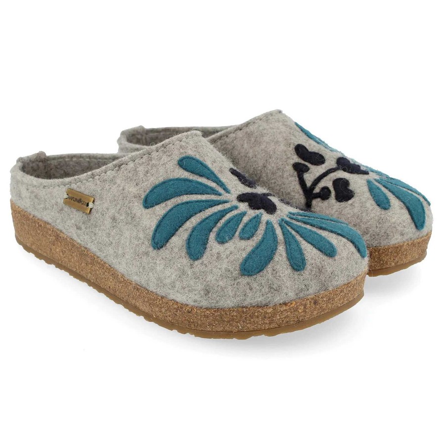 Women Haflinger | Women'S Haflinger Blooming Slipper - Silver Grey