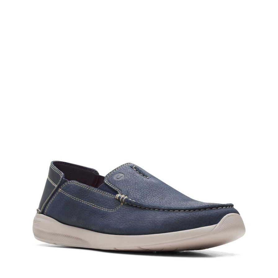 Men Clarks | Men'S Clarks Gorwin Step - Navy Nub