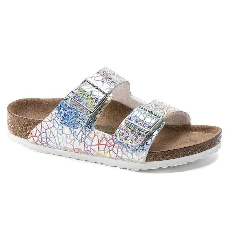 Kids Birkenstock | Kids' Birkenstock Arizona Vegan - Hologram Silver Microfiber