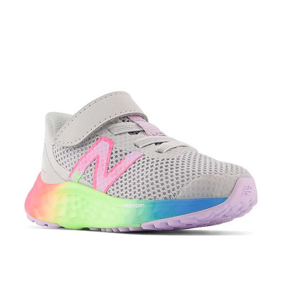 Kids New Balance | Kids' New Balance Fresh Foam Arishi V4 Bungee Lace With Top Strap Sizes 4-10 - Light Aluminum/Cyber Lilac/Neon Pink