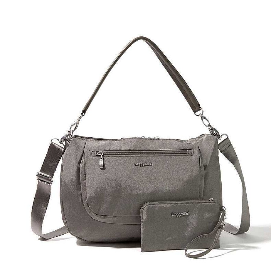 Accessories Baggallini | Baggallini Modern Everywhere Half Moon Messenger Sterling Shimmer