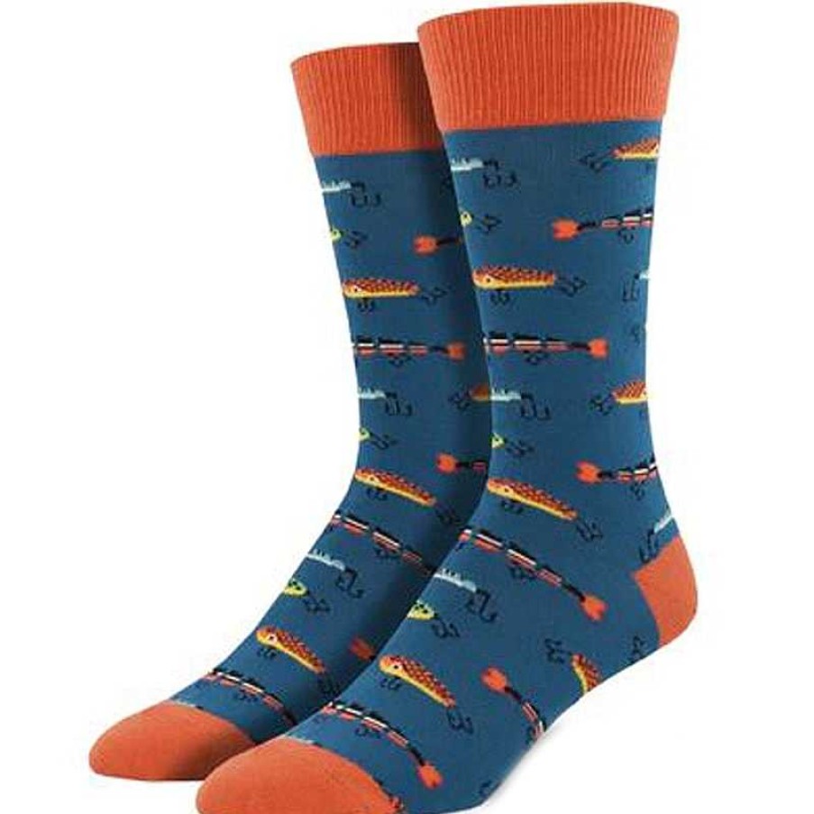 Accessories Socksmith | Socksmith Just Fishin' Crew Socks - Steel Blue