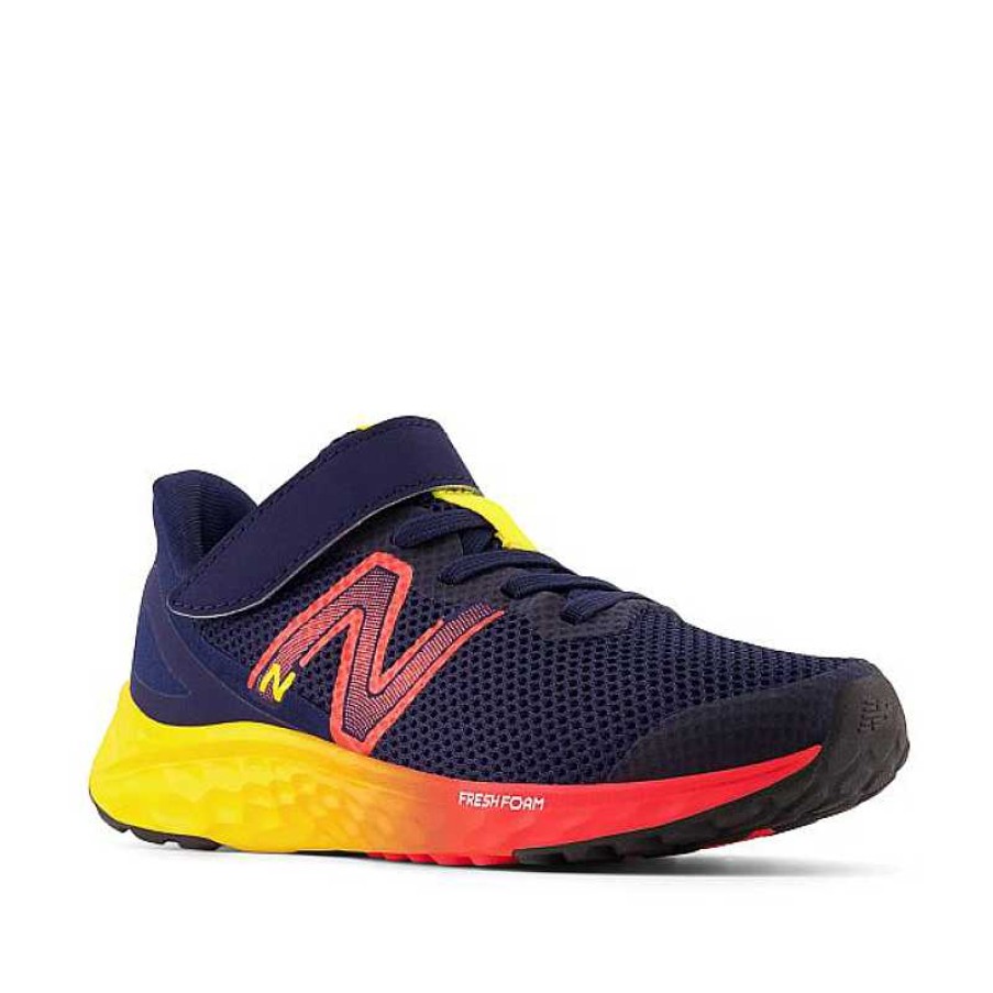 Kids New Balance | Kids' New Balance Fresh Foam Arishi V4 Bungee Lace With Top Strap Sizes 10.5-3 - Team Navy/Electric Red/Egg Yolk