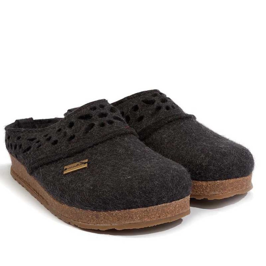 Women Haflinger | Women'S Haflinger Lacey Slipper - Charcoal